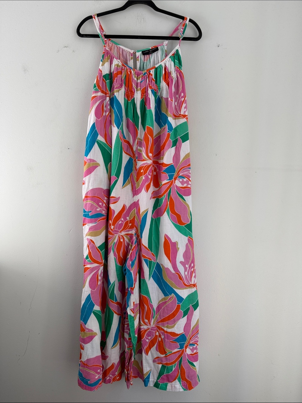 Lane Bryant gauzy large floral colorful print wide leg spaghetti strap jumpsuit